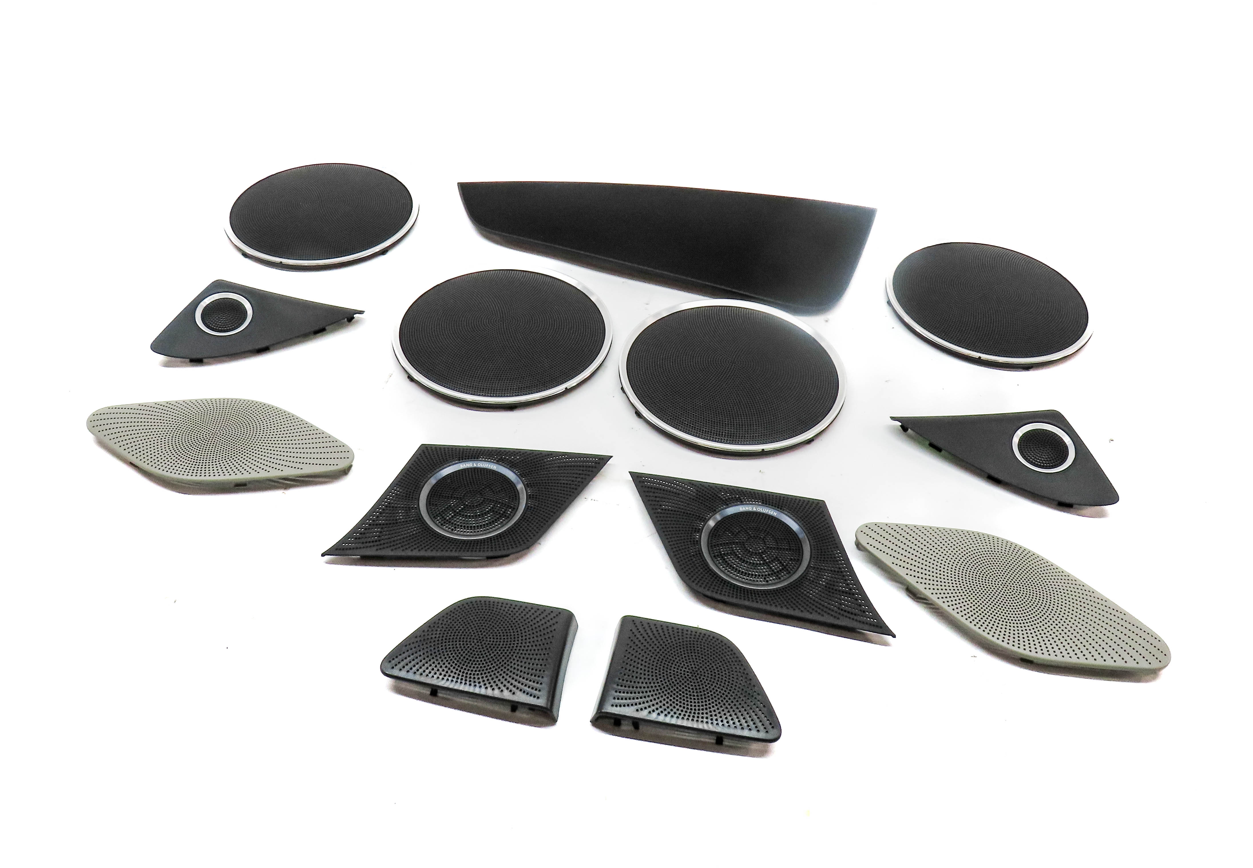 12 AUDI Q5 (B8 8R) BANG OLUFSEN SPEAKER GRILLE TRIM COVER SET/13 (BLACK/SILVER) — exact item pictured